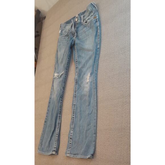 True Religion‎ Womens 32 Light Wash Blue Bootcut Distressed Ripped Jeans - Picture 15 of 16